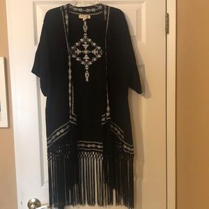 Black embroidered kimono